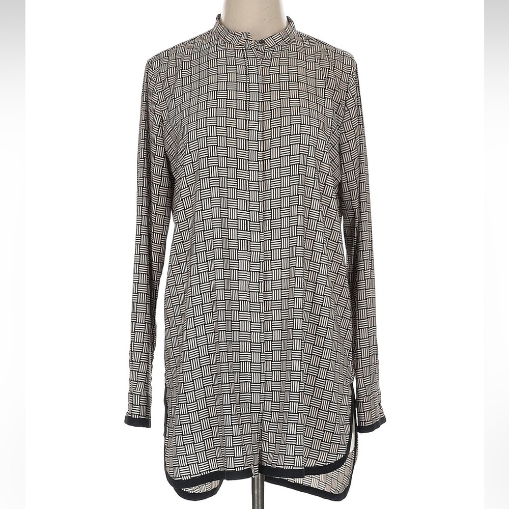 Ann Taylor Black and White Geometric Long Sleeve Dress